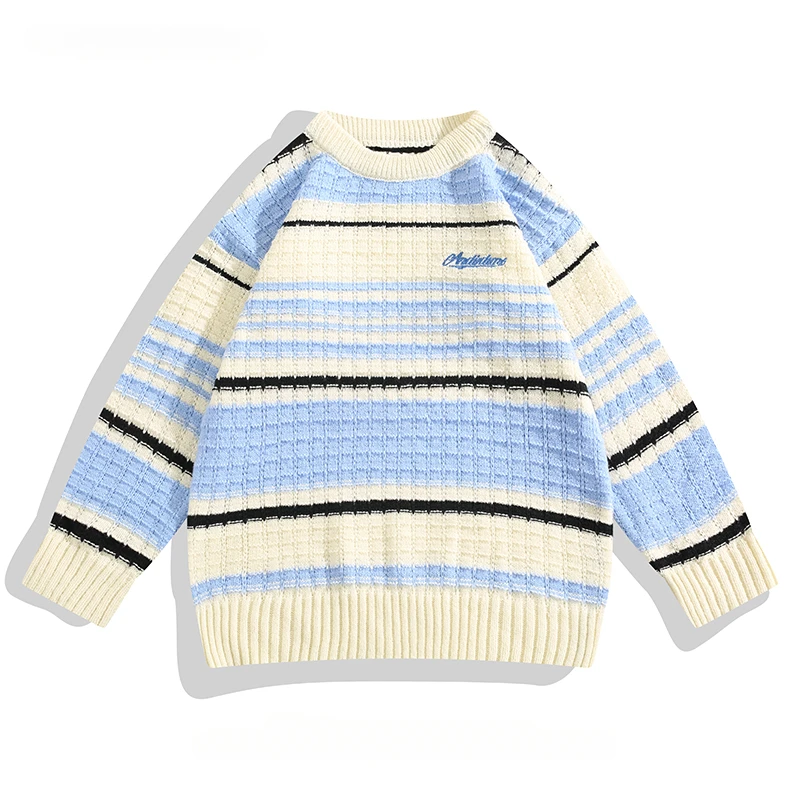 

Men/Women Contrast Color Striped Pullovers Sweaters Autumn Winter Korean Style O-neck Long-sleeved Daily Casual Loose Knitwear