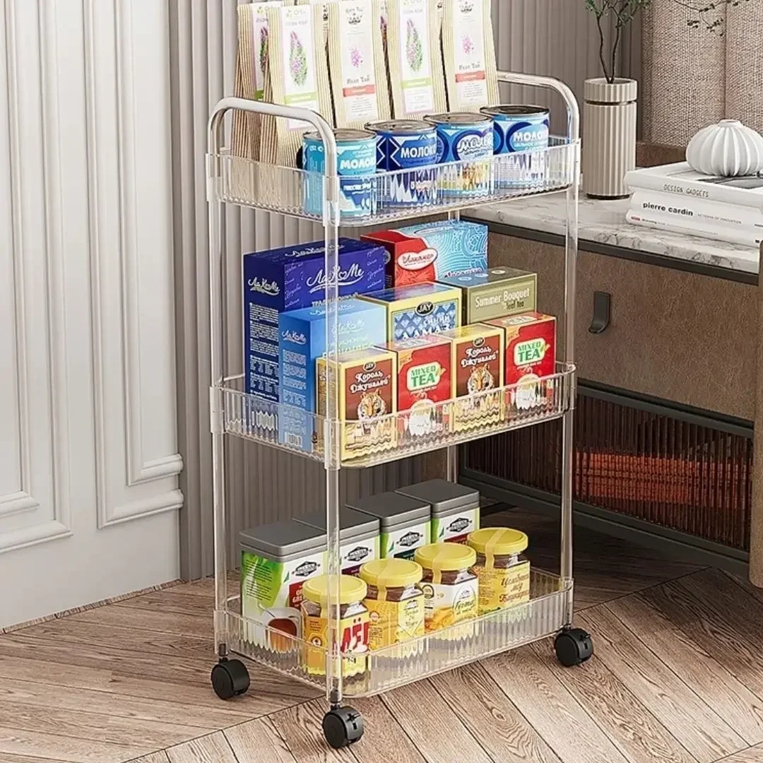 New acrylic transparent trolley with wheels, bathroom, bathroom, shelf, living room, Nordic style floor storage rack