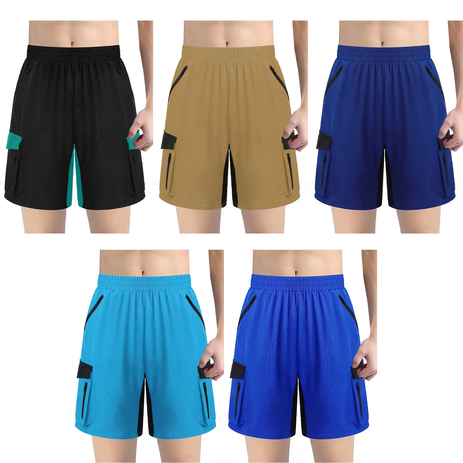 شورت رياضي أنيق للأطفال الأولاد بألوان متعددة، شورت بحزام خصر مطاطي مع جيوب بسحاب للتمرين والجري وركوب الدراجات #5