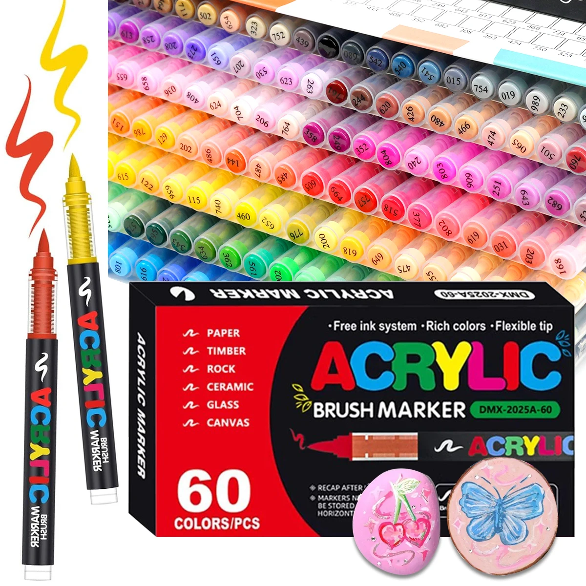 

60 Colors Acrylic Paint Pens Markers Brush Tip Paint Markers for Rock Painting Wood Canvas Stone Christmas Gift DIY Crafts Egg D