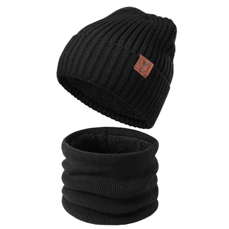 Winter Hats Knit Cap Women Men Coral Fleece Scarf Neck Warmer Outdoor Skiing Riding Beanie Sporty Scarf