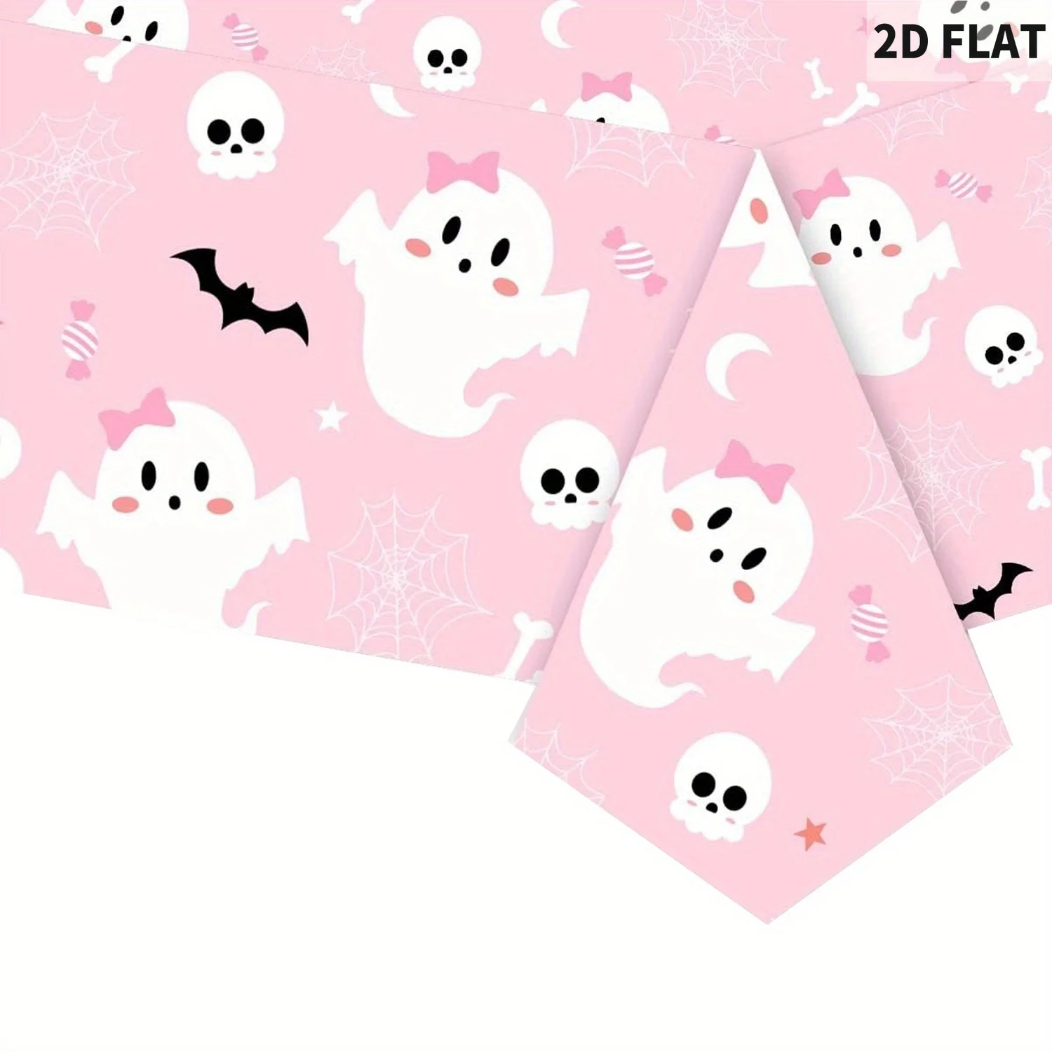 

1pc Halloween Pink Boo Cute Tablecovers, Polyester Fabric, A Little Boo is Almost Tablecover Ghost Bat Skulls Spider Web