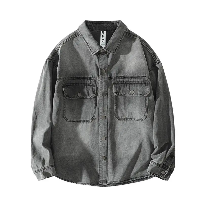 

Весенне-осенняя новая джинсовая хлопковая мужская рубашка с длинными рукавами и карманами на пуговицах, ковбойские свободные повседневные рабочие мужские джинсовые рубашки, кардиган в стиле ретро