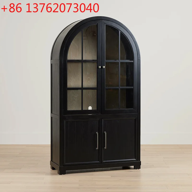 

American light luxury solid wood bookcase simple living room glass door storage wine cabinet