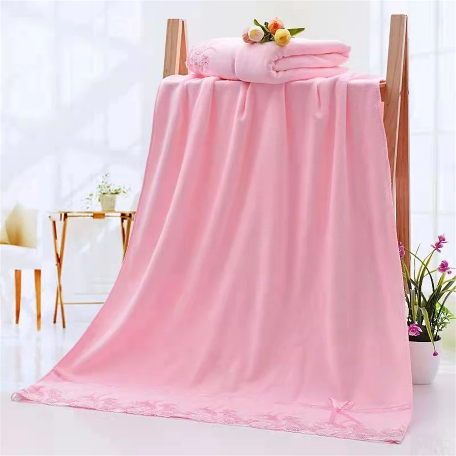 2pcs Quick Dry Microfiber Towel Set Solid Color 75x35cm Face Towel & 140x70cm Bath Towel Embroidered for Bathroom