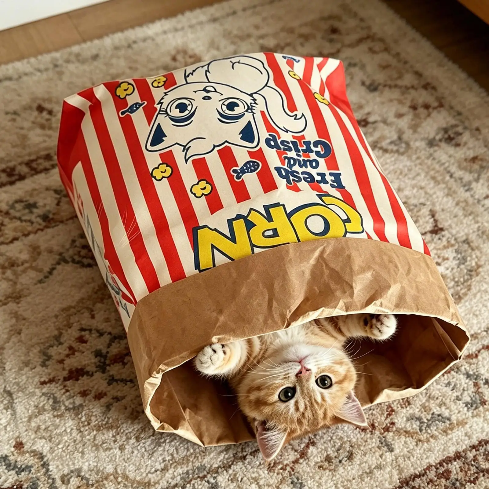 Foldable Crinkle Cat Paper Bag Rustling Sack Interactive Portable Kraft Paper Toy Bag for Small Medium Cats Indoor Play and Fun