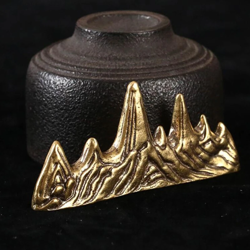 Vintage Five Finger Mountain Brass Miniature Figurines Chinese Writing Brush Rack Calligraphy Pen Holder Paperweight