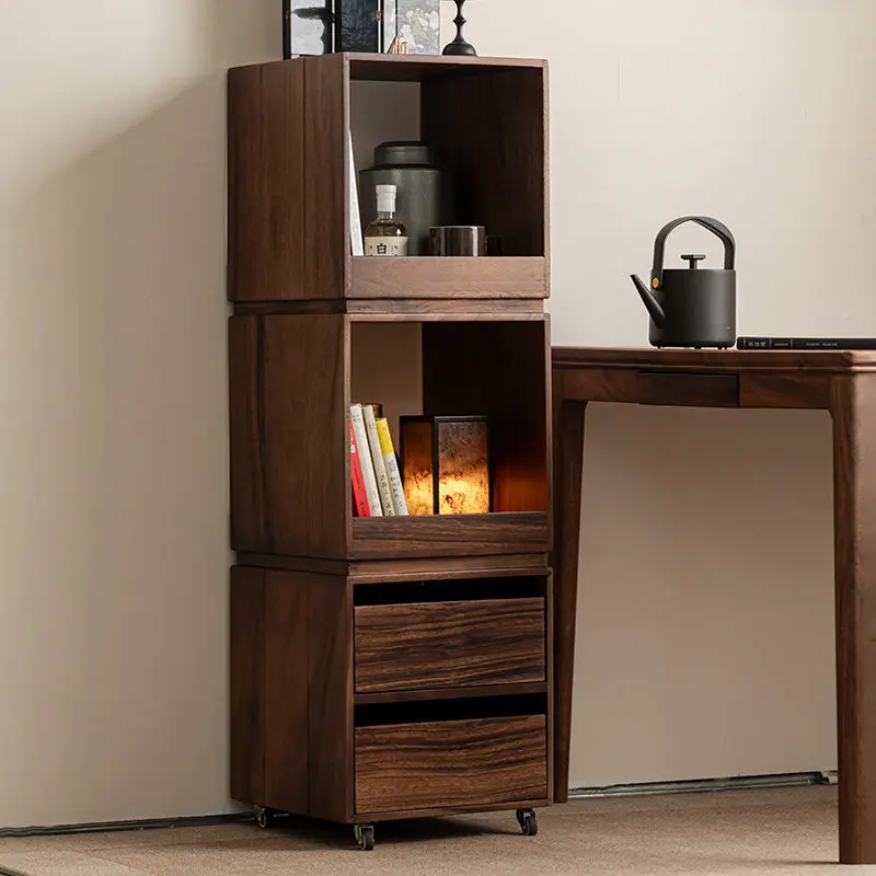 solid wood mobile bookcase multi-layer ceremony tea set accessories drawer storage miscellaneous items and alcohol ornaments