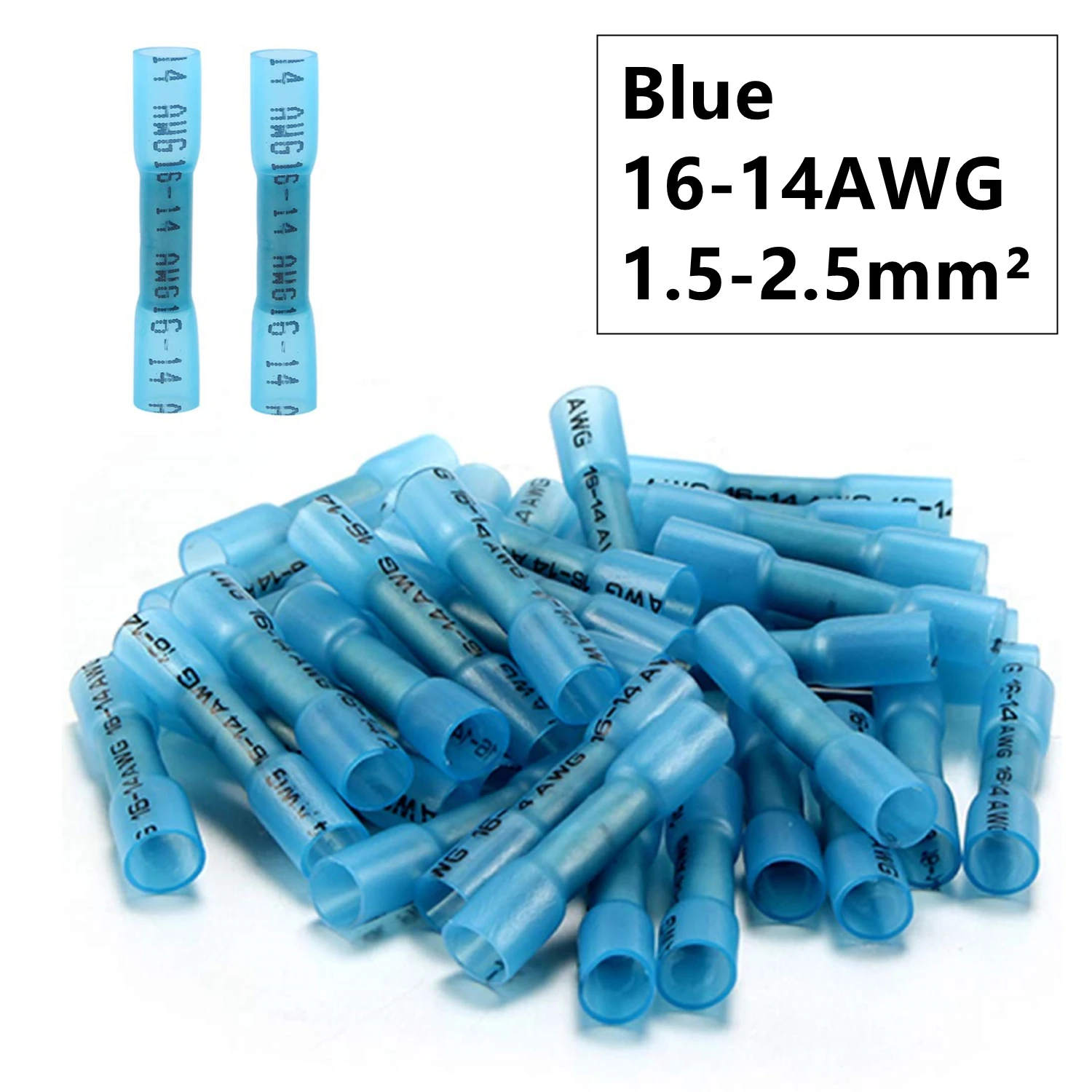 100/50/25/10PCS Waterproof Insulated Crimp Terminals Seal Electrical Wire Connector Heat Shrink Butt Connectors  16-14AWG Blue