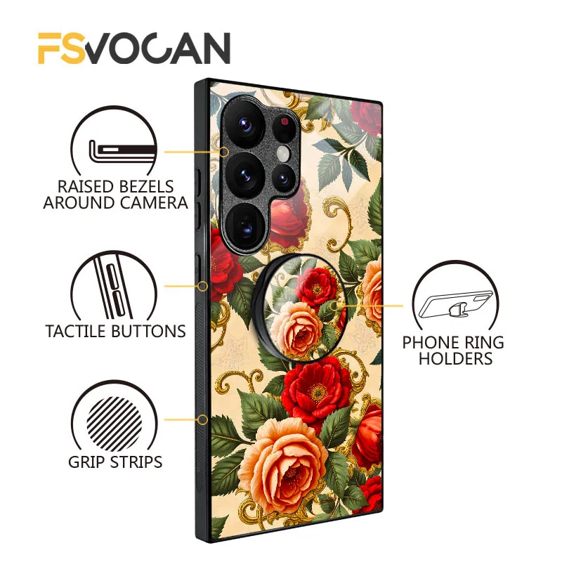 حامل الأزهار الباروك ميرج ريترو روز لسامسونج غالاكسي S26 S25 S24 S23 S22 S21 S20 زائد الترا A53 A54 A32 A33 A34 A35 A55
