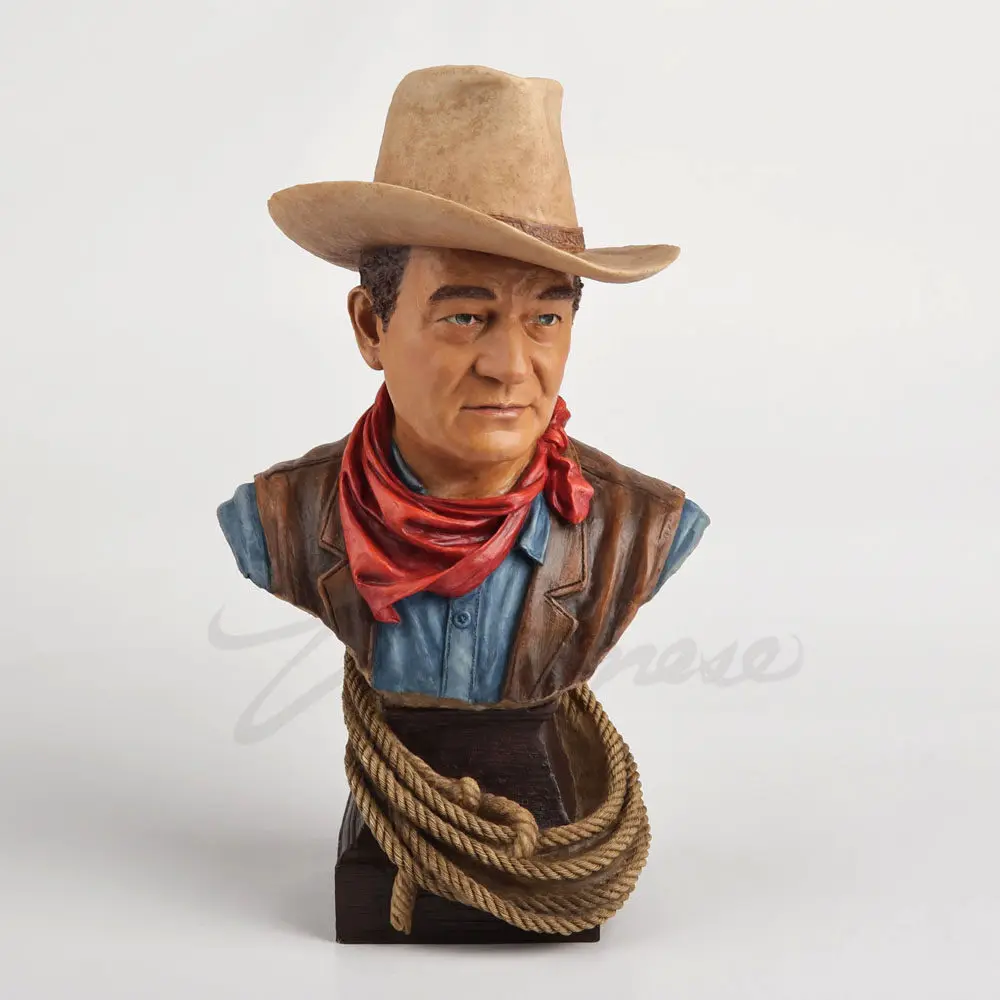 John Wayne Cowboy Bust Resin Figurine HandPainted Western Statue for Home Office Decoration Collectible Gift for Movie Fans
