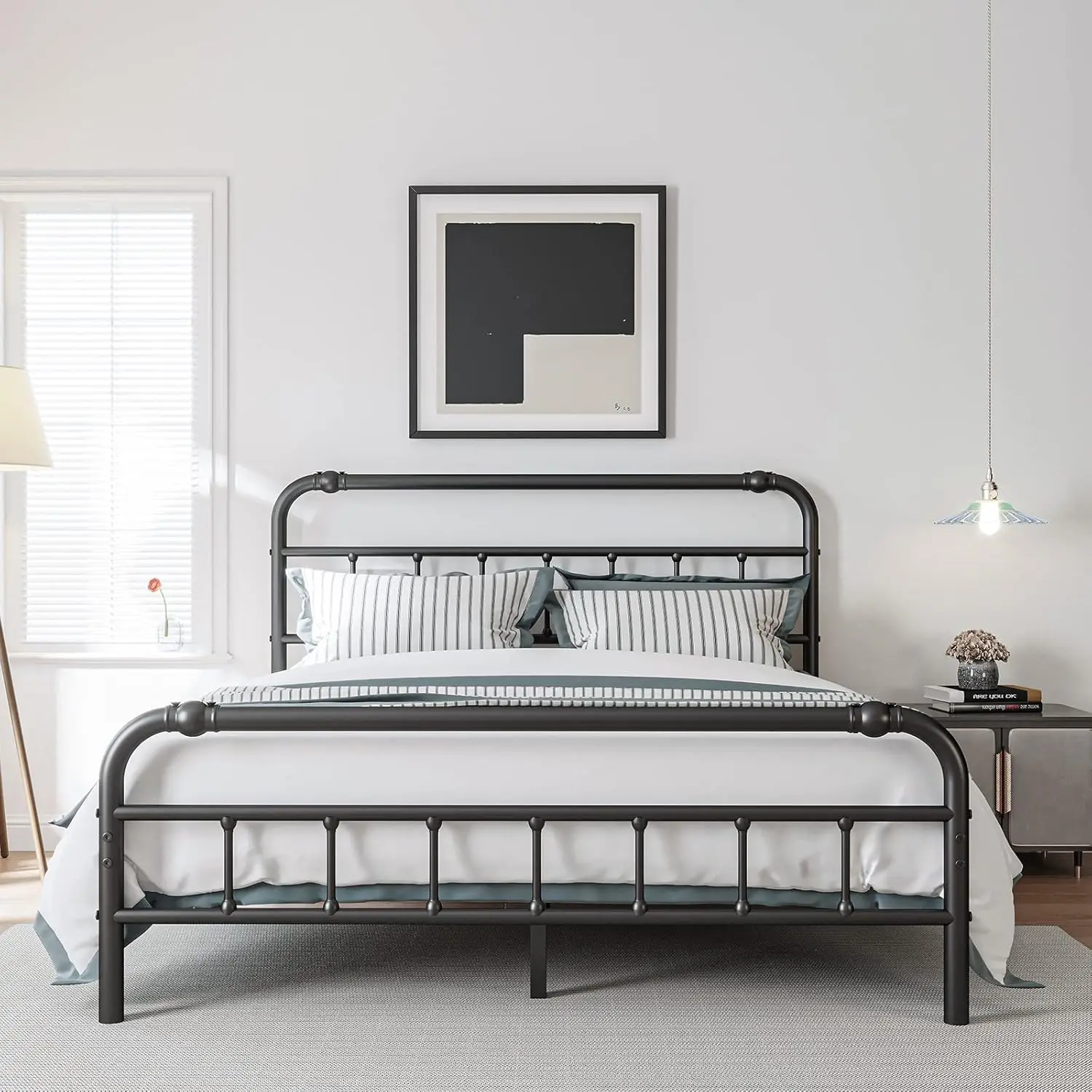 Bed Frame with Headboard and Footboard, 18 Inches High, 3500 Pounds Heavy Duty Metal Slats Support for Mattress, No Box Spr