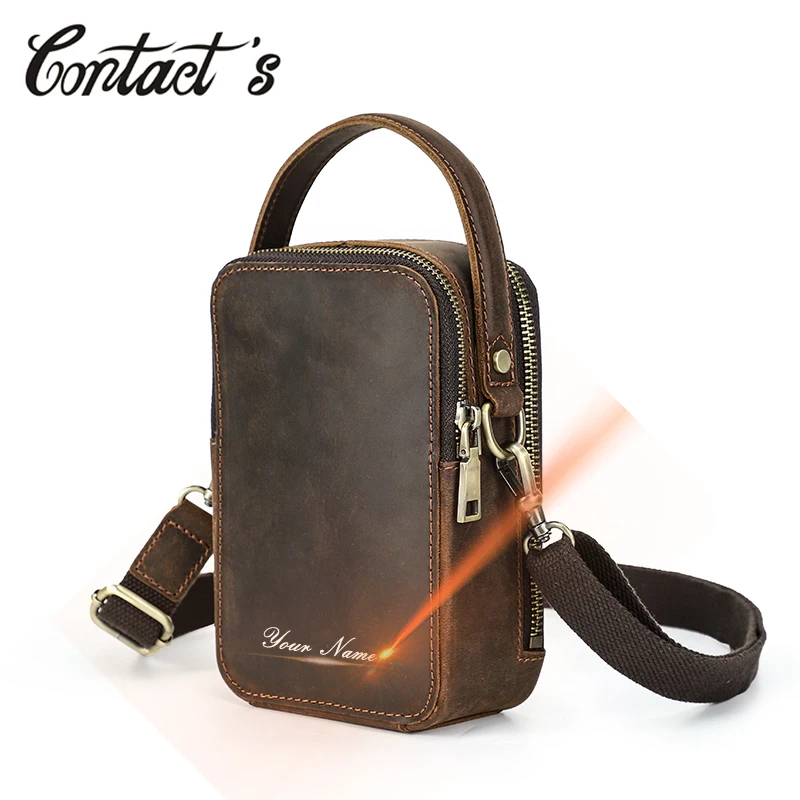 Genuine Leather Men Small Shoulder Bag for Phone Vintage Casual Crossbody Bags Mini Messenger Handbag Male Satchel Purse Engrave