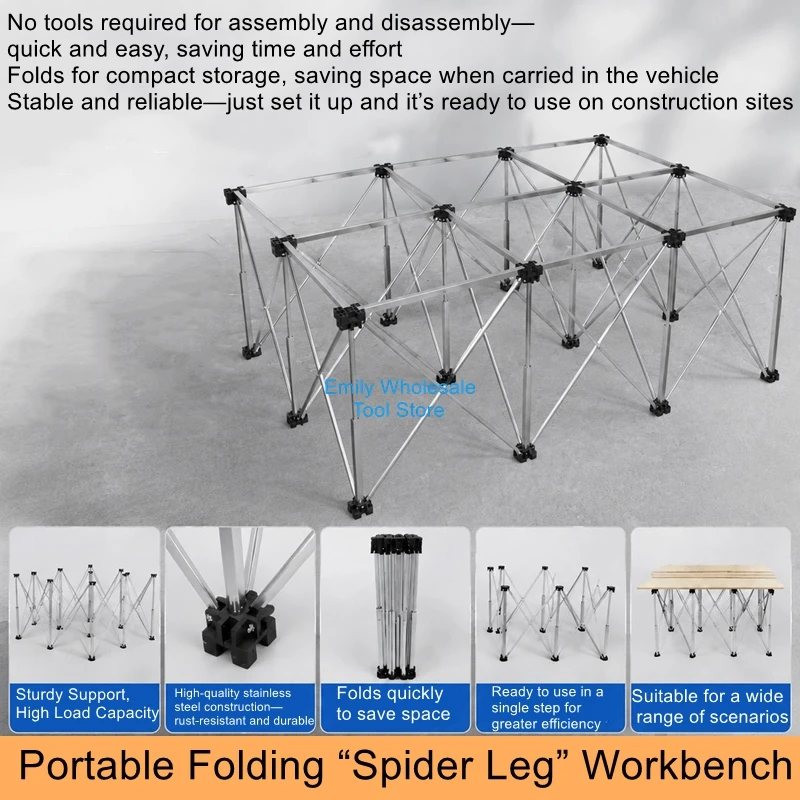 Spider-Leg Workbench: Foldable and Space-Saving Woodworking Table with Spider-Leg Support, Unfolds in a Second