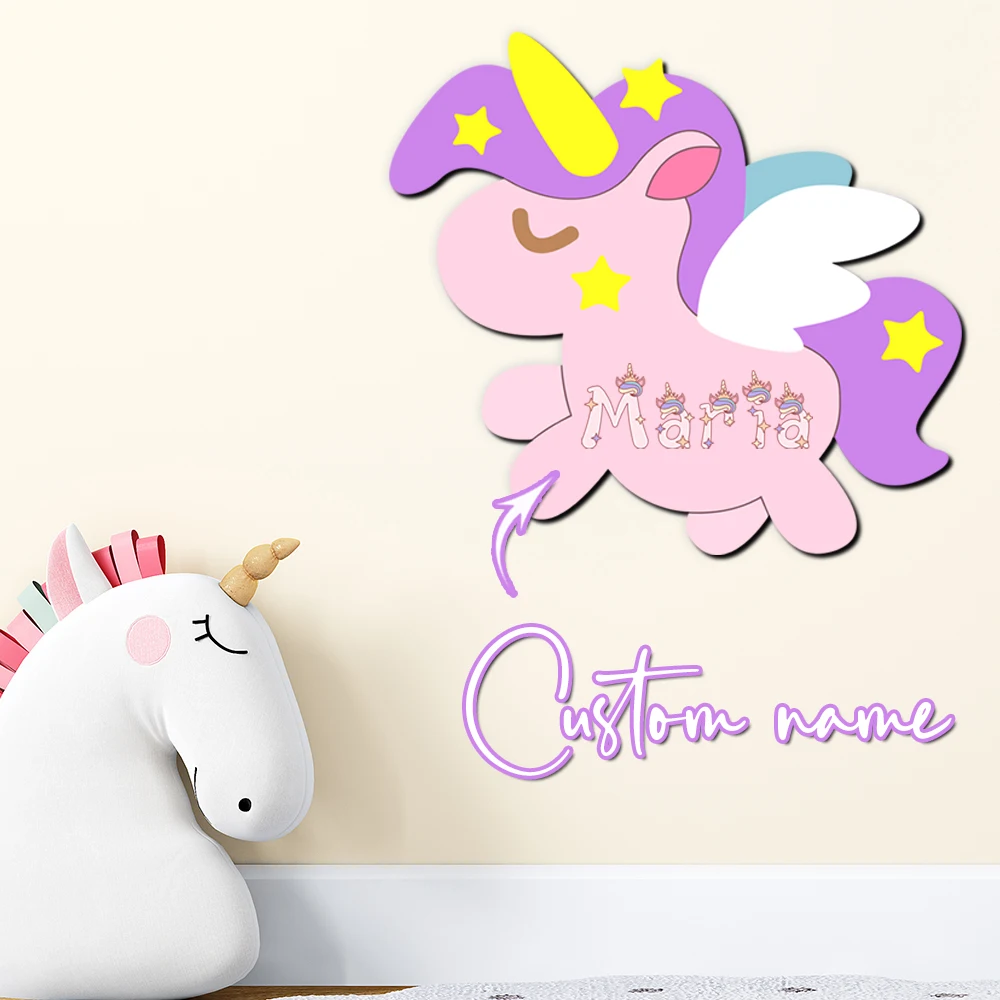 Custom Unicorn Wooden Name Sign Personalized 3D Letter Plaque Pastel Girls Bedroom Wall Decor Baby Shower Newborn Cute Nursery