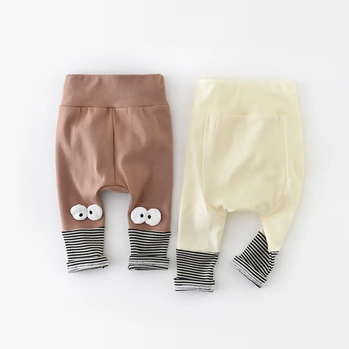 2024 Fashion Infant Spring Thin Cartoon Leggings Boy Girl Children High Waist Splicing Striped Pants Baby Cotton Casual Trousers