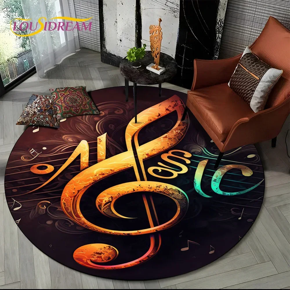 Cartoon Colorful Musical Note Music Score Round Carpet Rug for Living Room Bedroom Kids Playroom Decor,Pet Area Rug Non-slip Mat