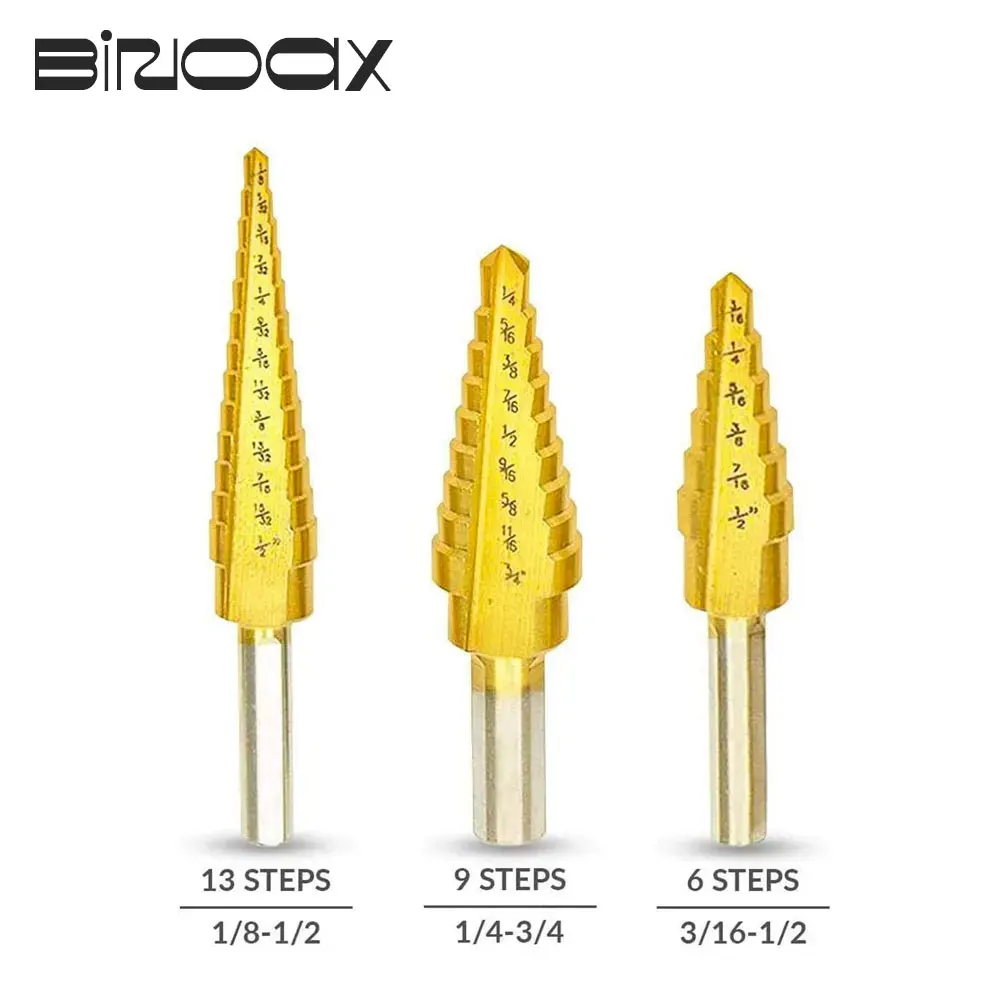 Binoax Peças Sae Hss Titanium Revestido Passo Broca para Perfuração de Madeira de Metal Buraco Tri-plana Haste