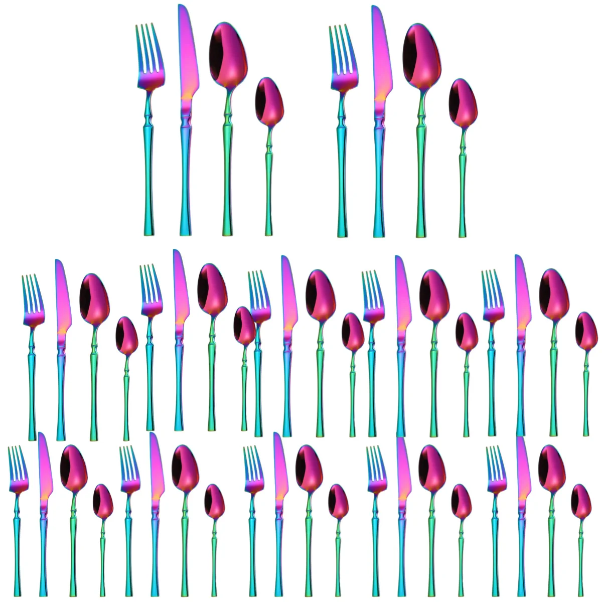 

A · HOUSEWARE 48 pieces Rainbow Silverware Set Unique Small Waist Handle Stainless Steel Cutlery Set for 12 Forks Knives Spoons