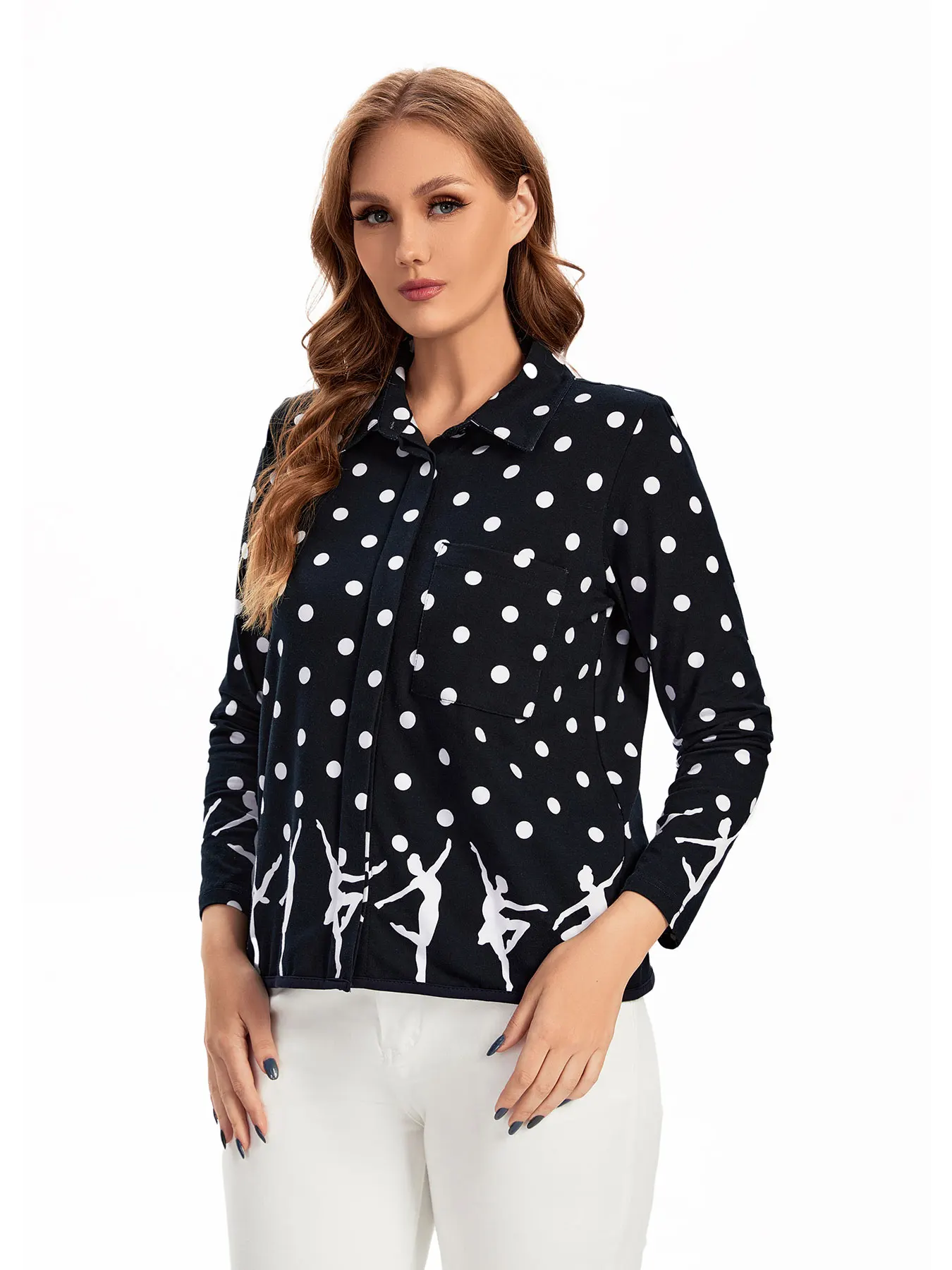 Damska koszula plus size, tkana, modna na wiosnę i jesień.