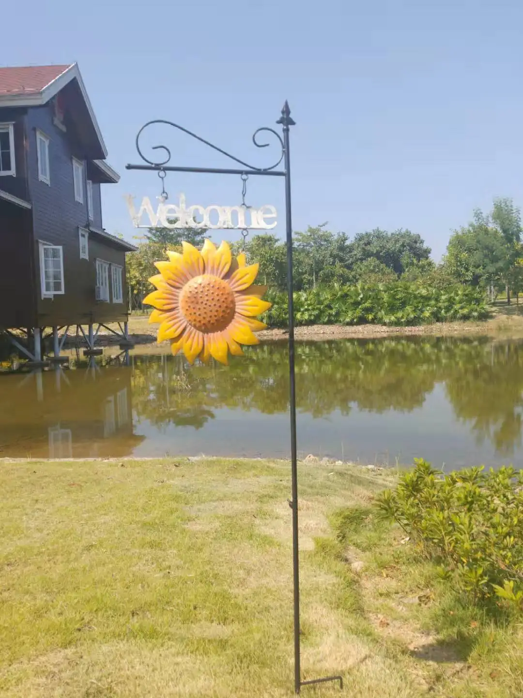 

Wrought iron welcome sign, sunflower decoration, flower arrangement, garden inserts, gardening fun groceries