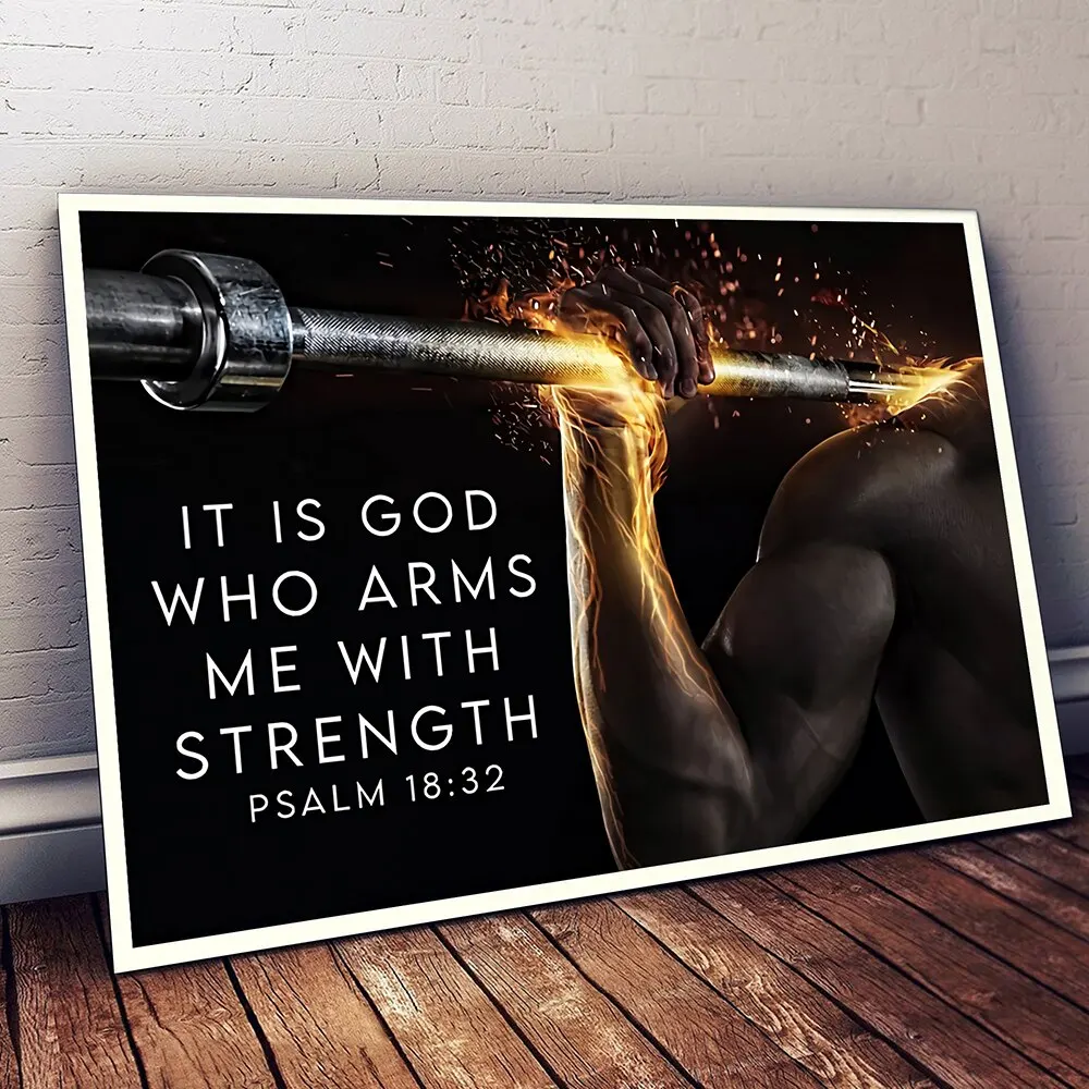 Inspirational It Is God Who Arms Me With Strength Fitness Gym Lovers Print Art Canvas Poster for Living Room Wall Decor  Home Mo