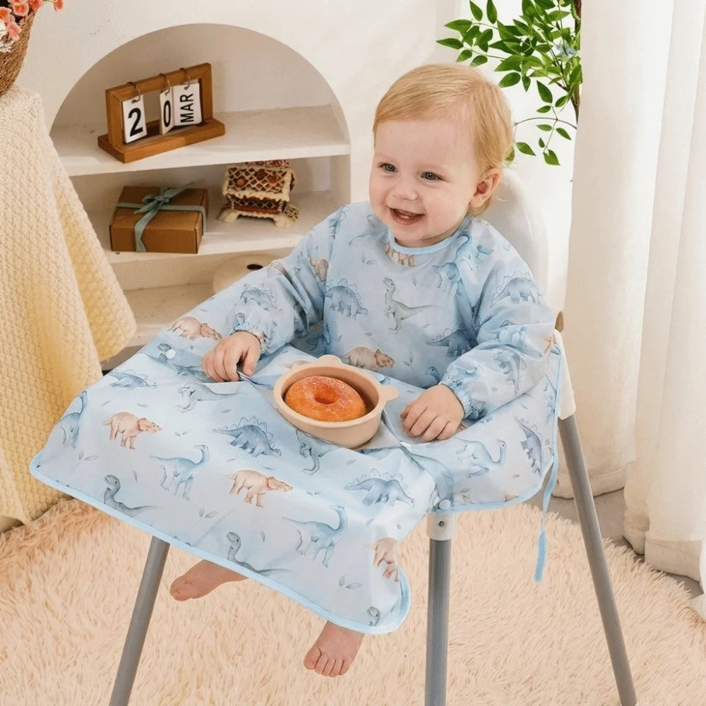 Baby Food Apron - 着用可能な防水ベビービブ、汚れ防止、食べこぼし防止、軽量でお手入れ簡単、フードキャッチャーカバー、幼児用