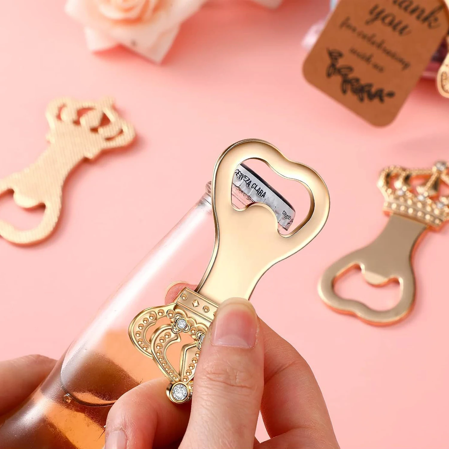 European Crown Inlaid Imitation Diamond Beer Creative Bottle Opener, Golden Bottle Opener-Perfect Wedding Guest Gift