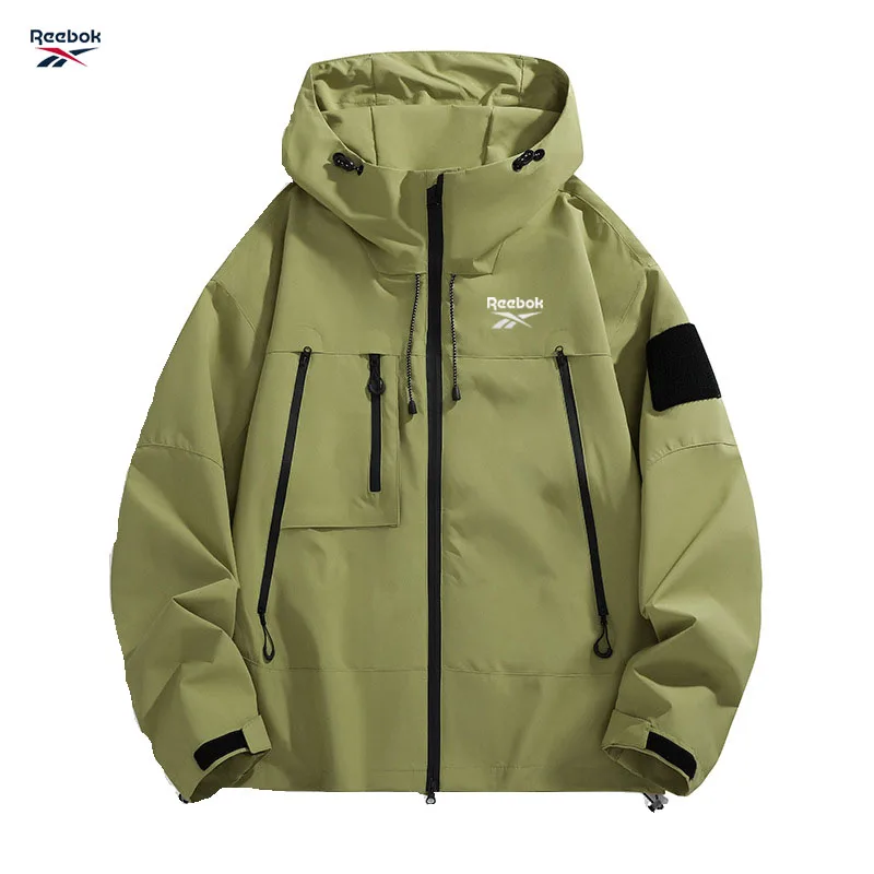 Reebok Men's Hooded Jacket, Black Waterproof Sliding Windproof Coat, Multi-Zip Design Camping Loose-Fitting Softshell Hiking Jac view 4