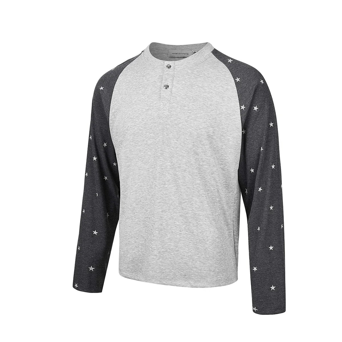 MWJLPWQ American Retro Long-Sleeve Button Design Men's T-Shirt Raglan Sleeves Vintage Couple Crew Neck Base Casual Tops  17613
