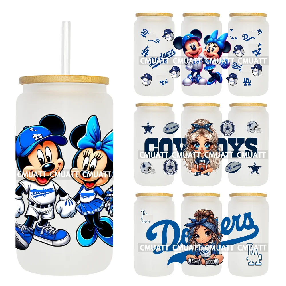 Personajes de dibujos animados deportivos, pegatinas de transferencia de envoltura de copa UV DTF de 16OZ, etiquetas personalizadas, logotipo