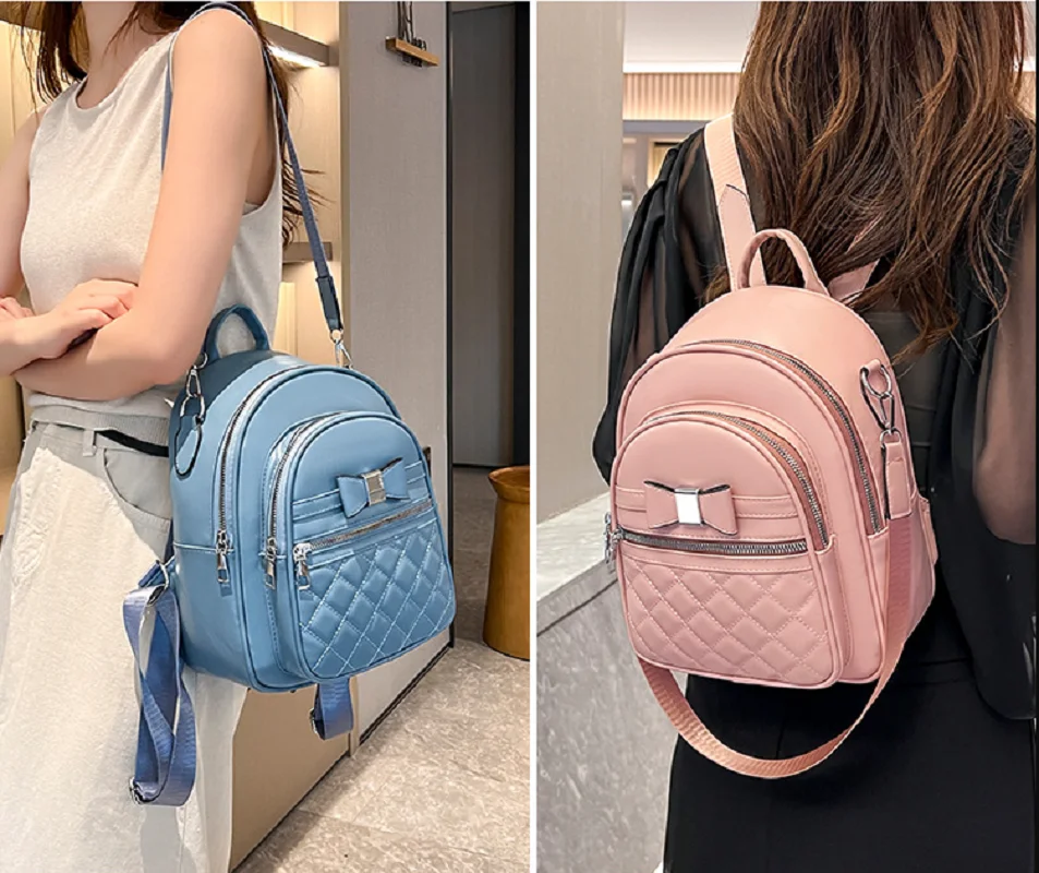 2026 Women's Korean Fashion Bow Travel Backpack High Quality Leather Shoulder Bags Handbag Ladies Casual School Bag Backpacks