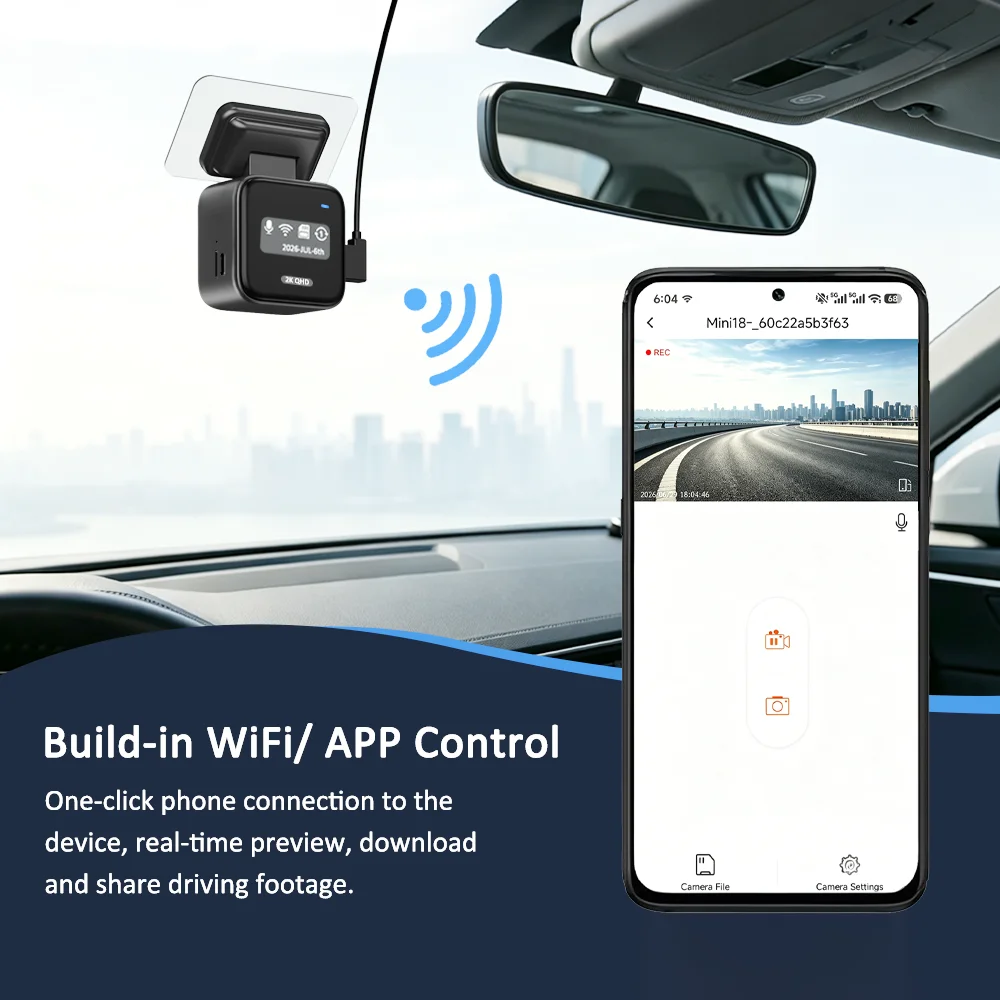 Car DVR Mini Dashcam 2K WiFi 24H Parking Time-Lapse Recording Night Vision G-Sensor Black Box Video Recorder Dash Camera