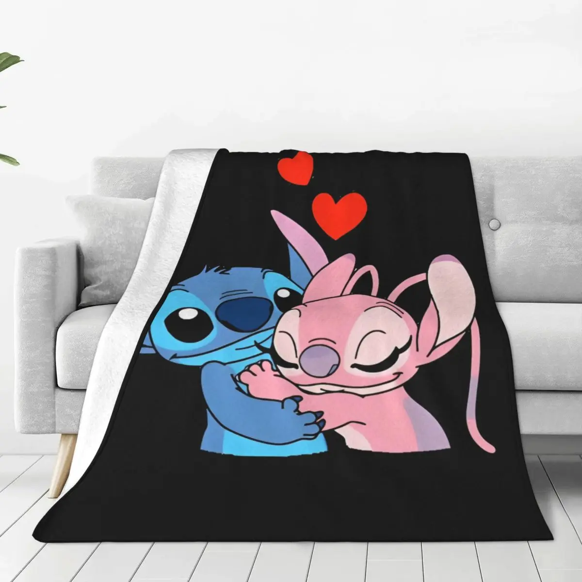 Kawaii Stitch And Angel Blankets Quality Warm Cartoon Comic Throw Blanket Winter Airplane Travel Home Decor Print Bedspread