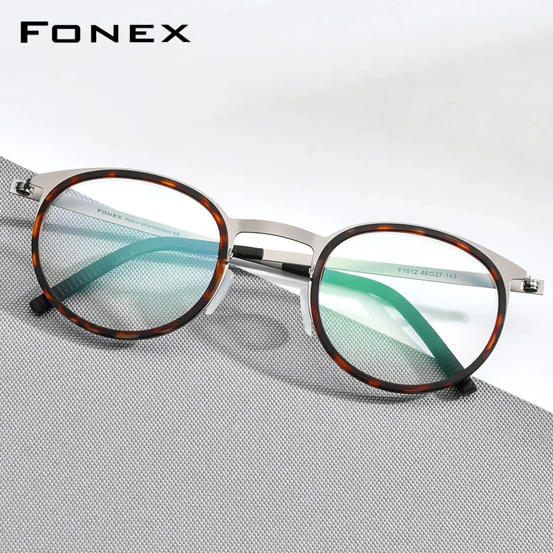 FONEX Acetate Alloy Glasses Frame Men 2024 New Women Vintage Round Eyeglasses Screwless Korean Eyewear Antiskid Spectacles F1012