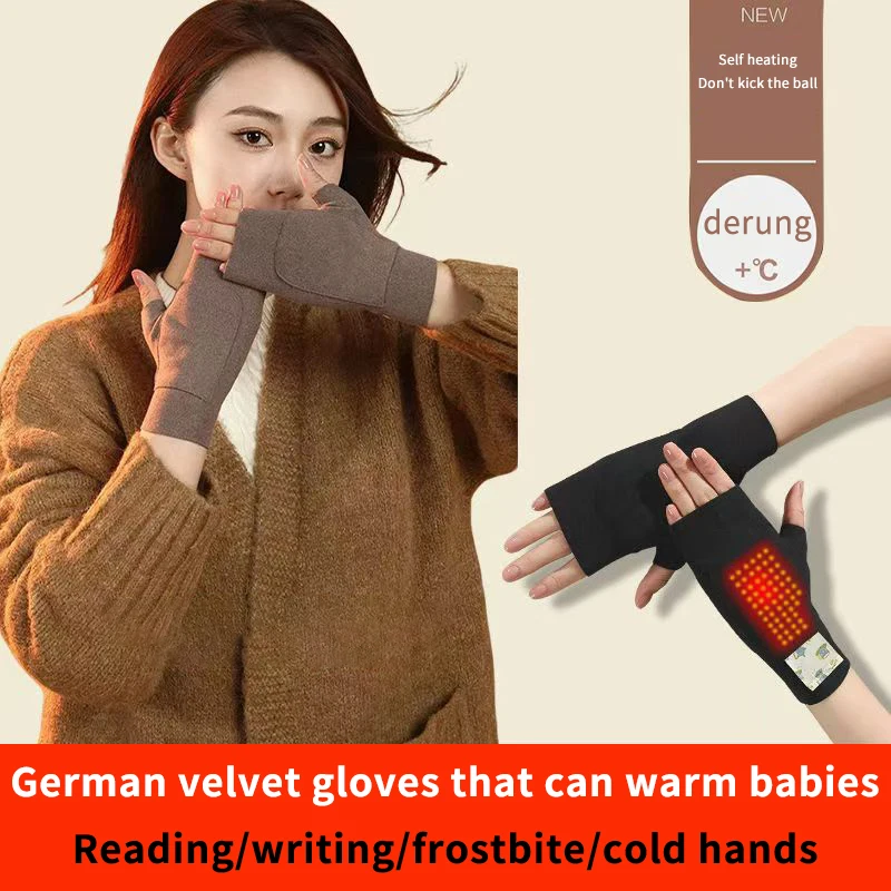 1 Pair Fashion Warm Women Fingerless Gloves Soft Solid Color Half Finger Gloves Touch Screen Velvet Mittens Winter Pocket Design