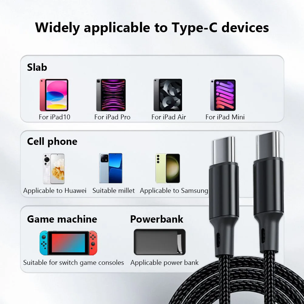 USB Type-C Male To Male Charging Cable USB C To USB C Data Cable PD 60W Fast Charge Cable For Type C Devices Smartphones