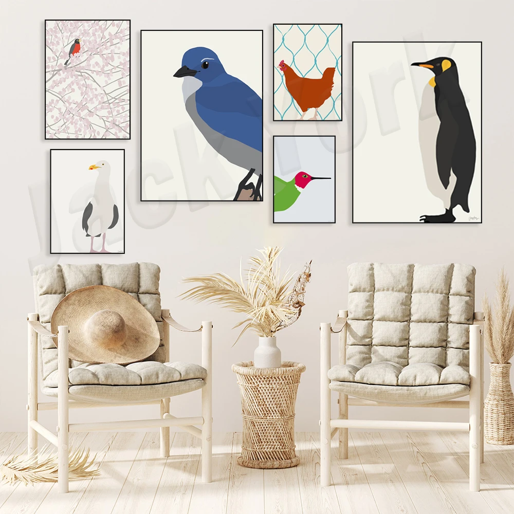 Seagulls on Pier,Baby Ostrich,Owl,Emperor Penguin,Sparrows,Cormorant,Wild Turkey,Rhode Island Red,Cardinal Print.