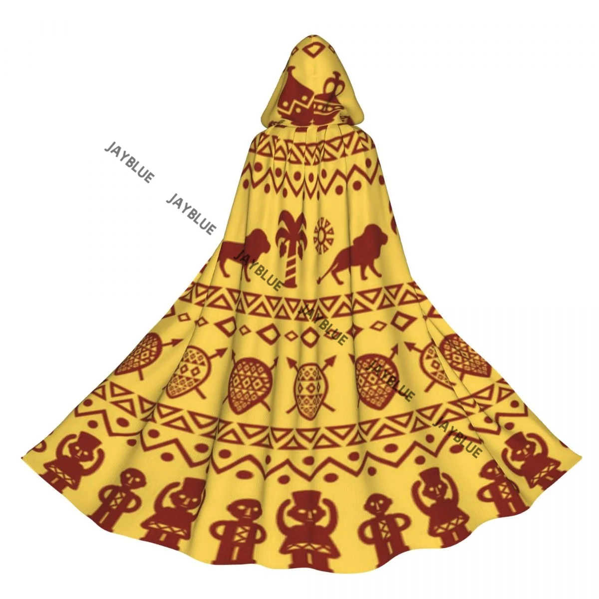 

African Tribal Ethnic Ornament Hooded Cloak Polyester Unisex Witch Cape Costume Accessory