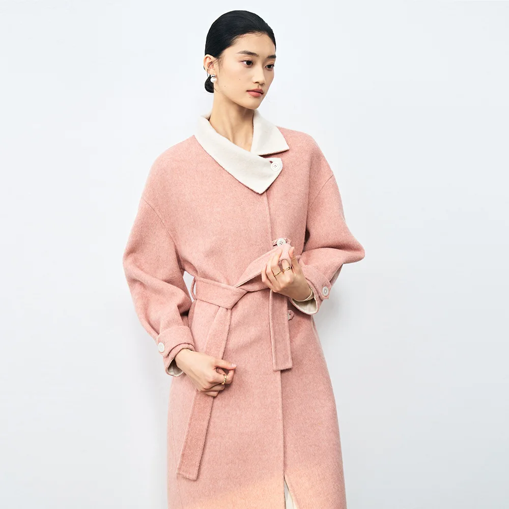 Allingentle Women's Long Coat Jacket with Waistband Fashion Pink Blazer for Casual Office Customize