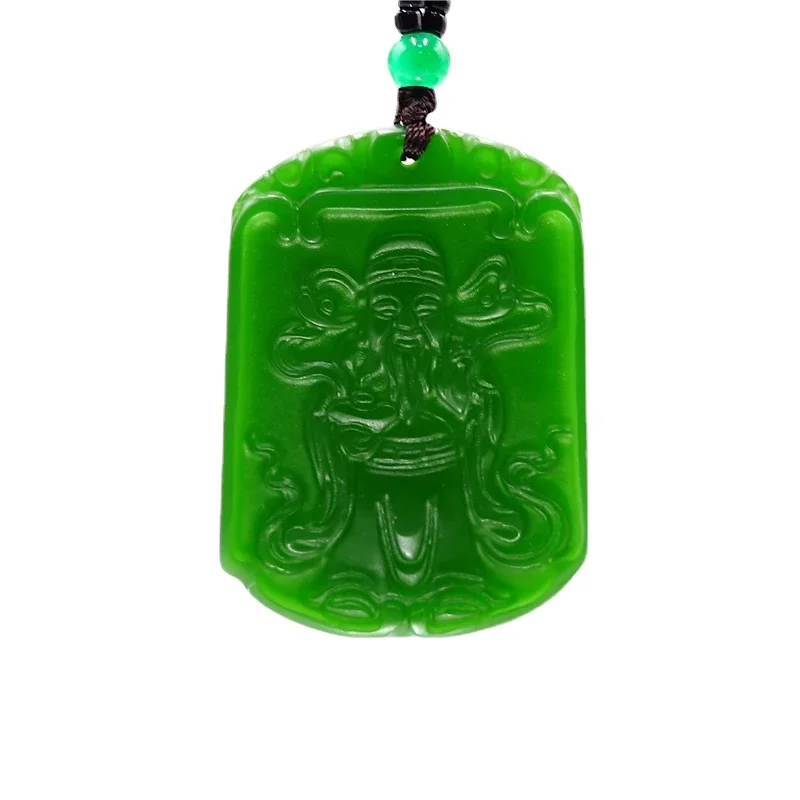 

Green Jade Caishen Pendant Necklace Amulet Carved Chinese Jadeite Fashion Jewelry Natural Men Gifts Women Charm for