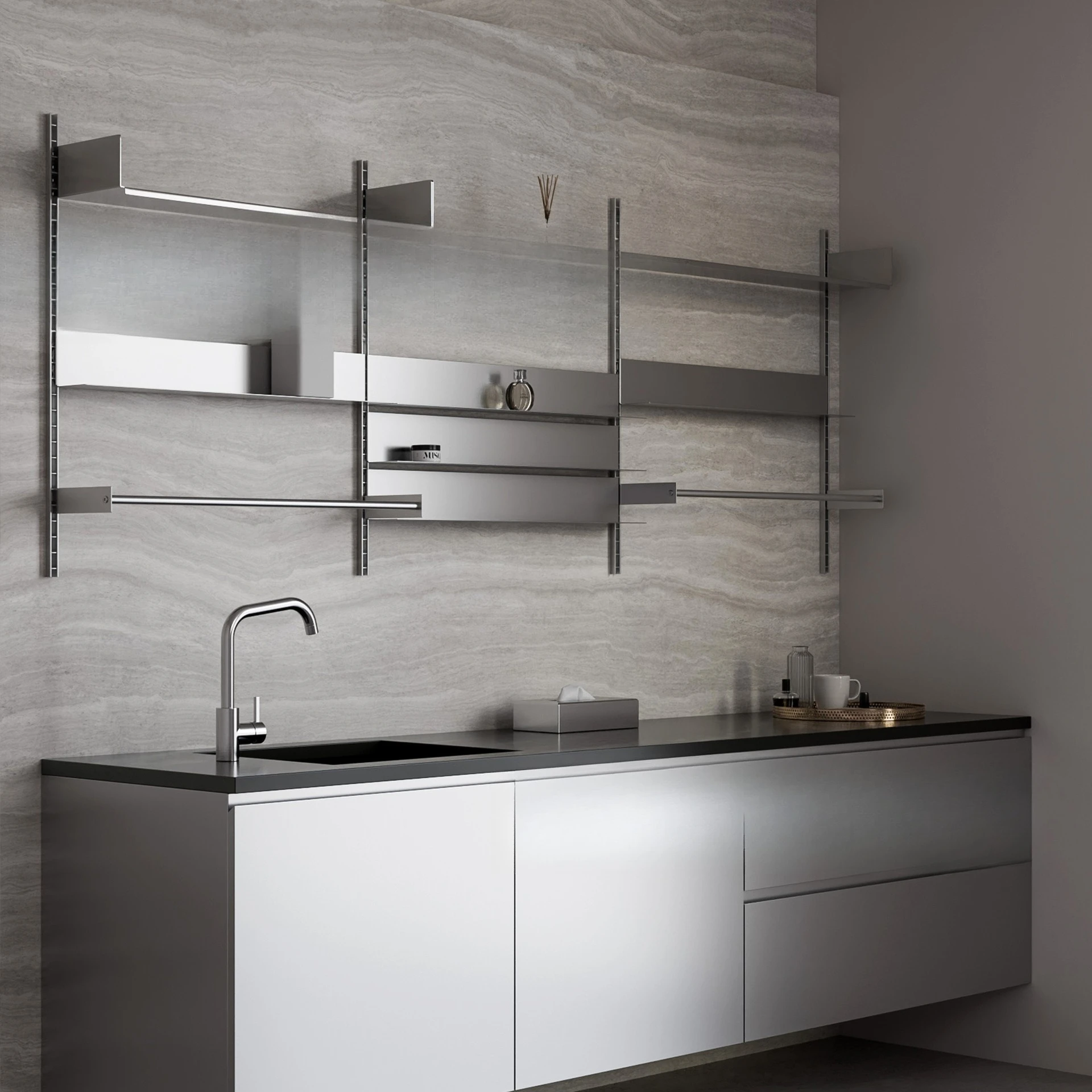 

Съемная многоуровневая настенная полка из нержавеющей стали Vitsoe606