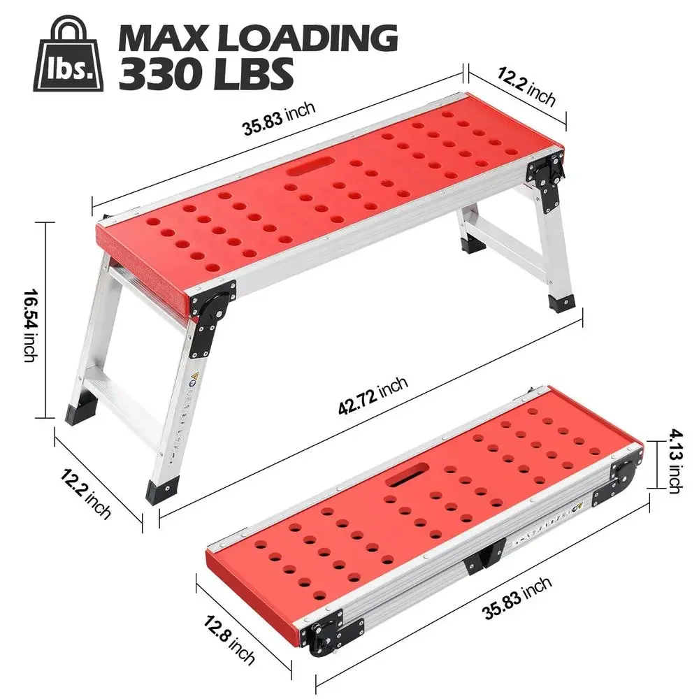 Plataforma de trabajo plegable portátil y resistente, escalera de paso de aluminio, capacidad de 330 libras, cubierta antideslizante para pies, hogar, oficina, jardín, taller