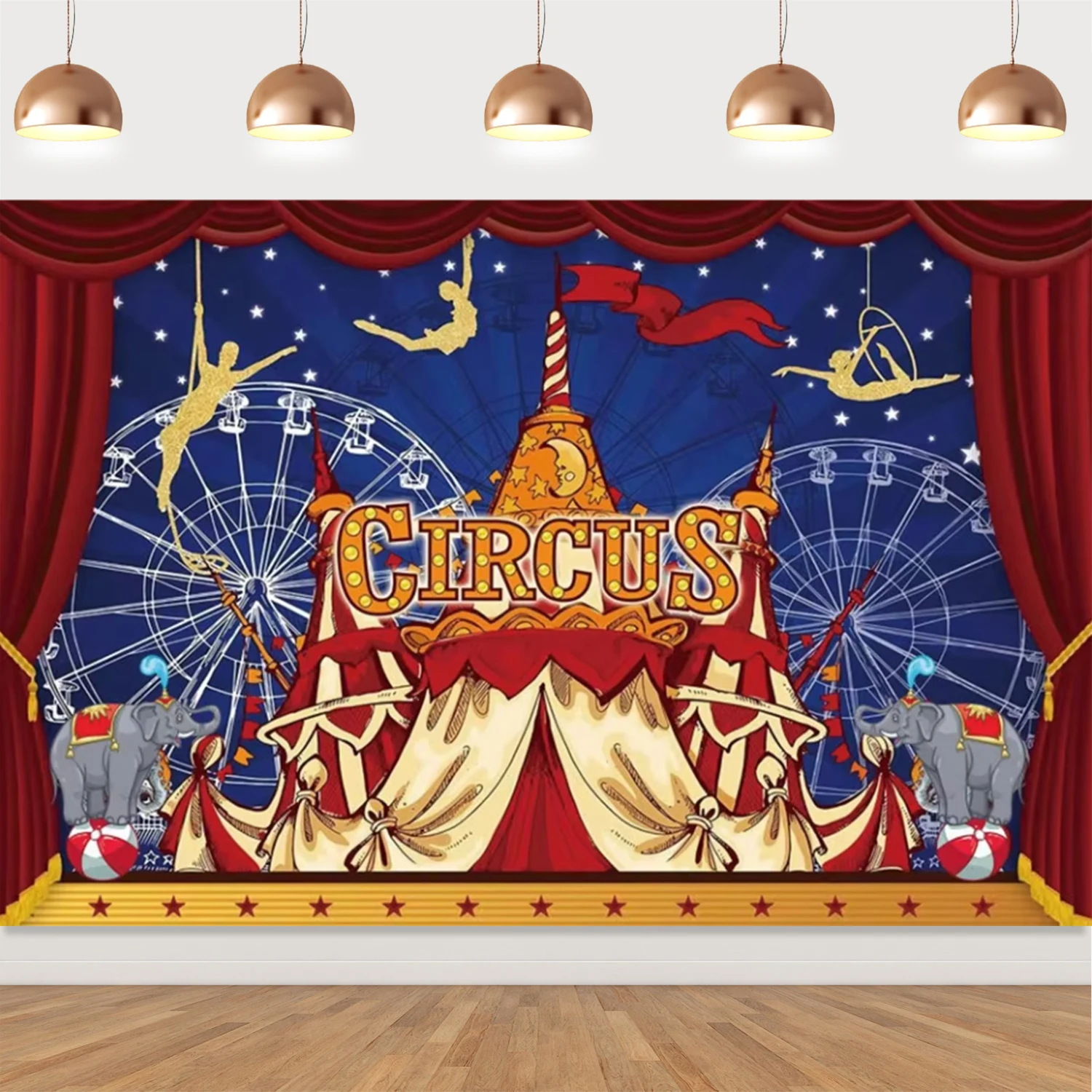 Circus Carnival Tent Theme Photography Background Baby Birthday Party Red Curtain Balloon Star Children Portrait Studio Prop