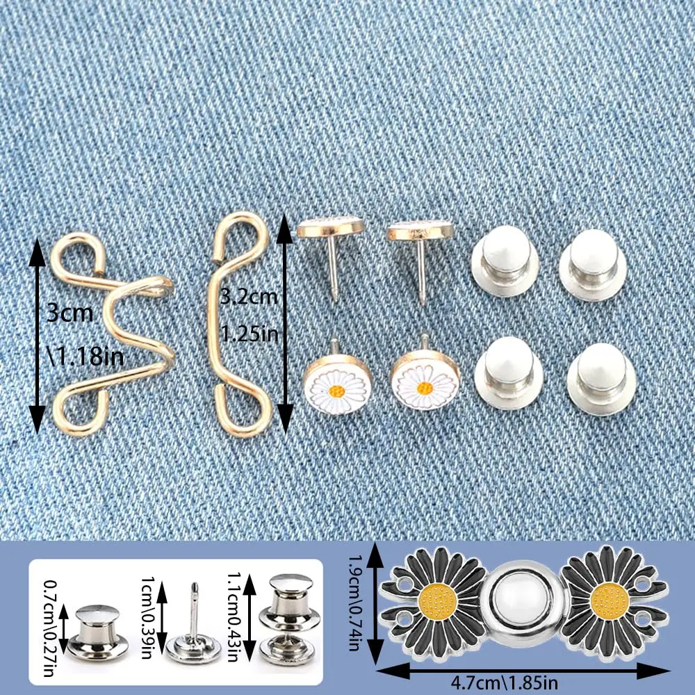 8 Set Pant Waist Tighteners Adjustable Waist Buckle Instant Pants Button Tightener No Sewing Jean Buttons Pins for Loose Jeans