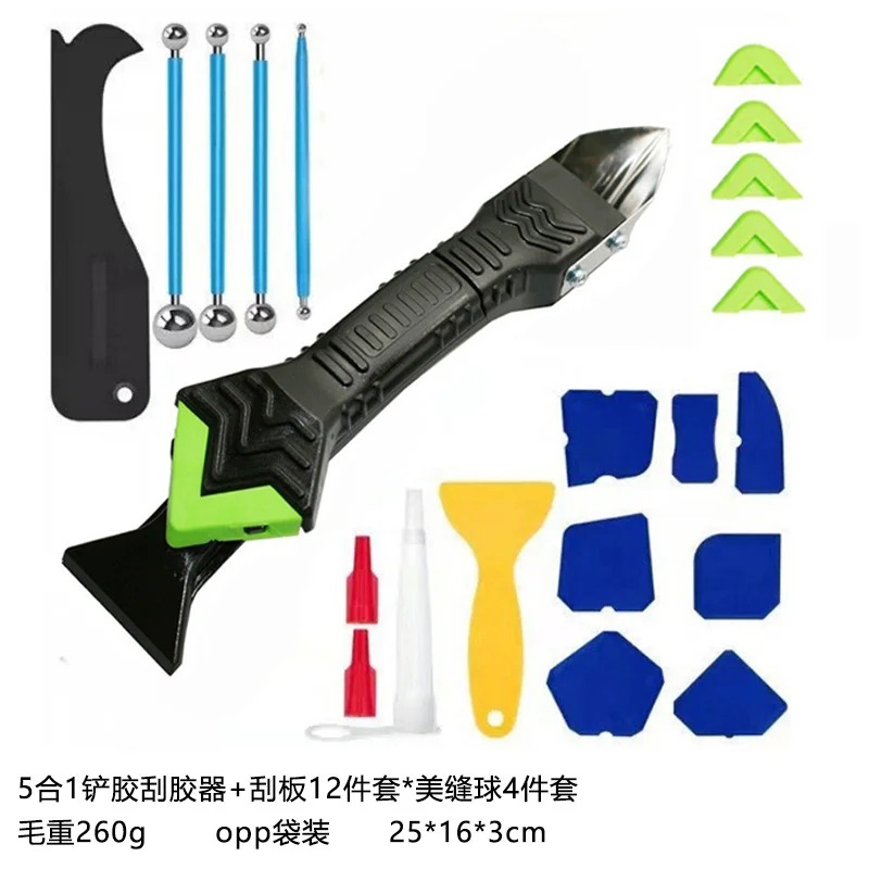 6 In 1 Caulking Tool Set Silicone Sealant Remover Scraper, Multi Replaceable Head Sealant Finishing Tool for Kitchen Bathroom Wi