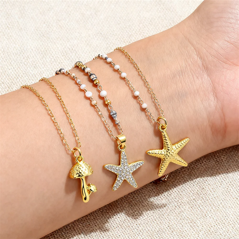 3Pcs Pendants Brass Zircon Nature Animal Mushroom Starfish Bird Charm for DIY Jewelry Necklace Bracelet Making Daily Accessories