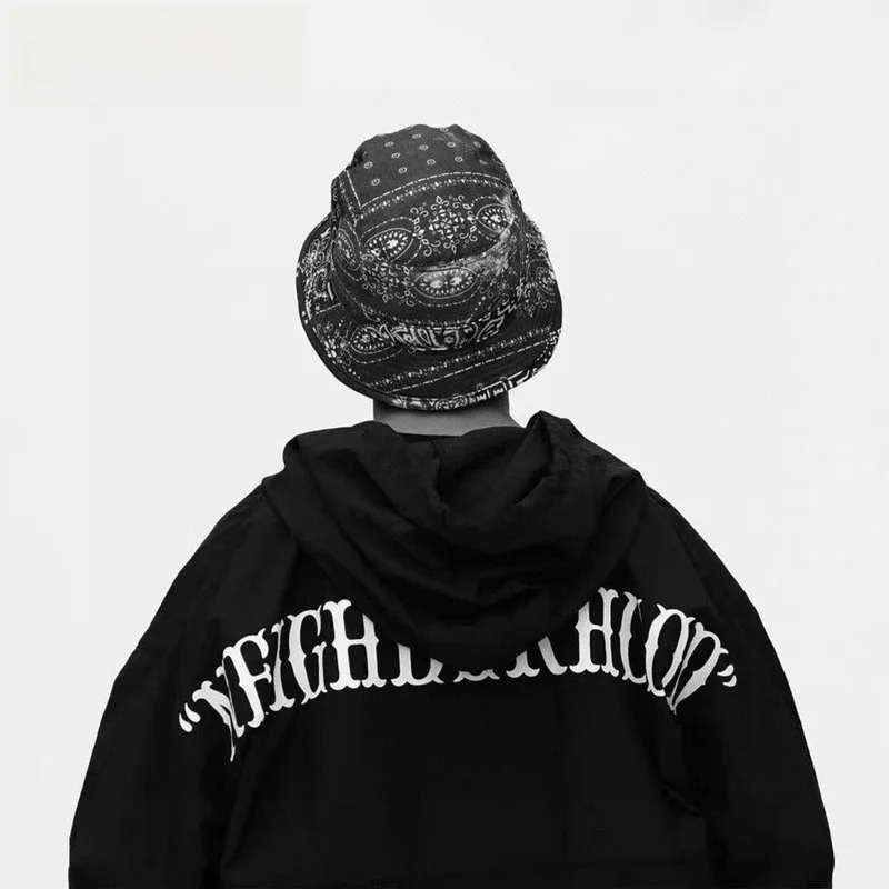 

Свободная куртка с капюшоном NBHD YU WEN LE на осень-зиму, ветровка на молнии, с длинными рукавами, молодежная, модная, с геометрическим принтом