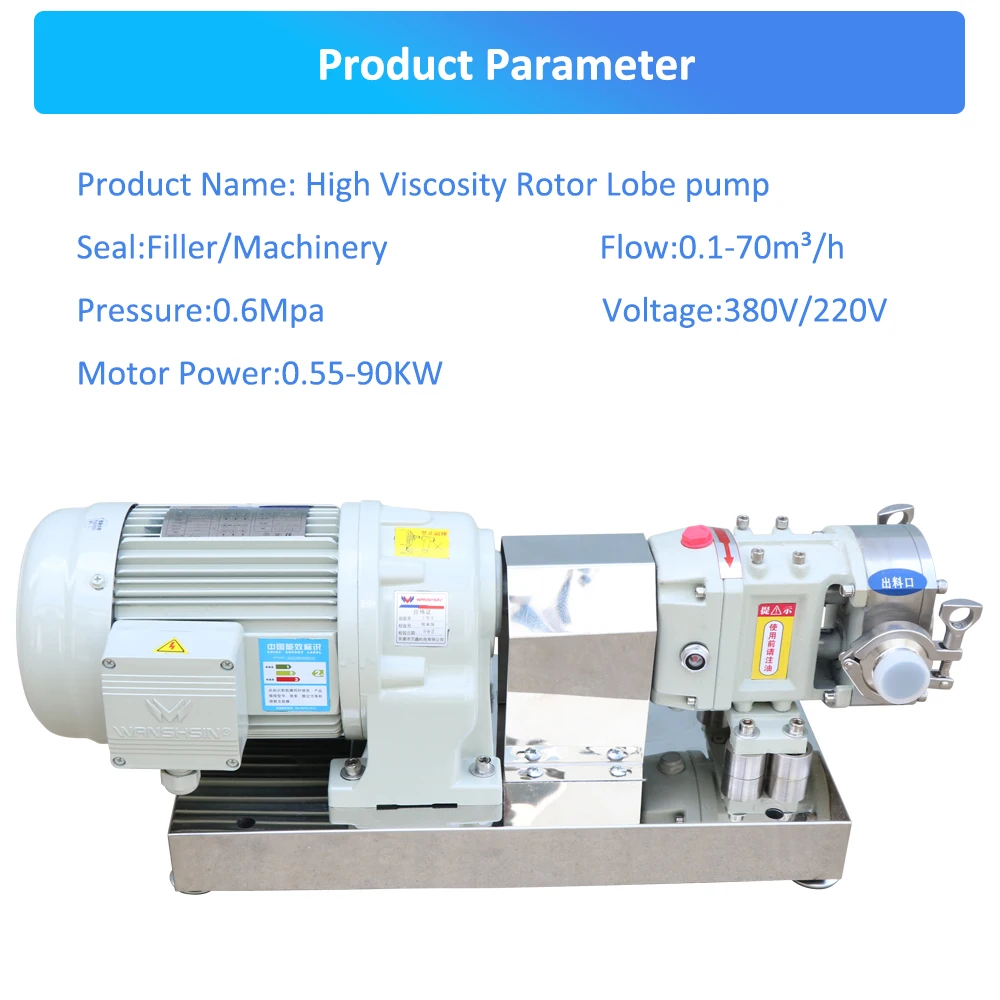 Stainless Steel Sanitary Grade Transfer Pump High Viscosity Syrup Sauce Food Colloid Pump Asphalt Volumetric Cam Rotor Pump