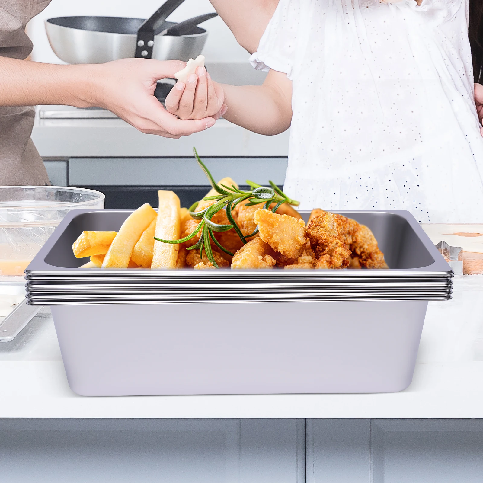 Full Size Steam Table Pans, 6-Pack 6 Inch Deep Restaurant Steam Table Pans Commercial, Hotel Pan Made of 201 Stainless Steel